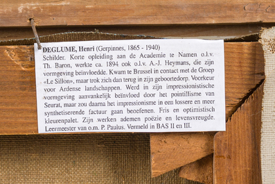 Henri Deglume (1865-1940): Besneeuwd boslandschap, olie op doek