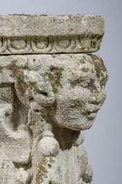 A pair of carved stone pedestals in the Neo-Renaissance style, 19th C.