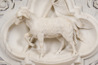 A Gothic Revival reticulated white marble 'Agnus Dei' relief, 19th C.