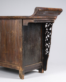 A Chinese wooden altar cabinet ('jia tang gui') with openworked ends, Guangdong/Fujian, late Qing/Republic