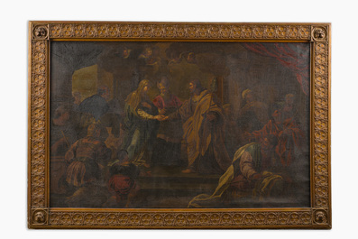 European school: The marriage of Mary and Joseph, oil on canvas, 17th C.