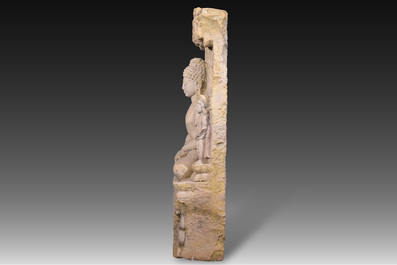 A fine Indian sandstone 'Buddha Shakyamuni' stele, probably Sarnath region, late Gupta period, 5th/6th C.