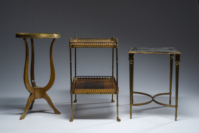 Three side tables in wood, gilt brass and mirror glass, France, 19th/20th C.