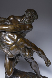 Jef Lambeaux (1852-1908): The wrestlers, brown patinated bronze, foundry mark 'G. Wins Fondeur Bruxelles'