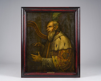 European school, follower of Peter Paul Rubens (1577-1640): King David playing the harp, oil on canvas, 19th C.