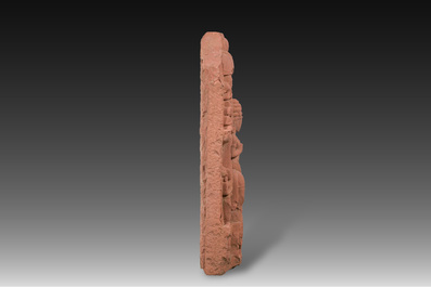 An Indian red sandstone stele depicting the Hindu god Revanta, probably Bundi region, Rajasthan, 11th - 12th C.