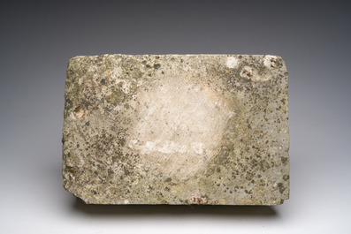 A rectangular carved stone capital in Romanesque style, probably Flanders, 17th C.