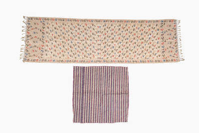 An Indian handwoven Patola style 'dupatta' and a ceremonial 'rumal' of the Ahir in Kathiawar, Gujarat, 20th C.