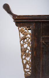 A Chinese wooden altar cabinet ('jia tang gui') with openworked ends, Guangdong/Fujian, late Qing/Republic
