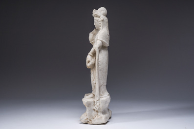 Een Chinese wit marmeren sculptuur van Guanyin, 20ste eeuw