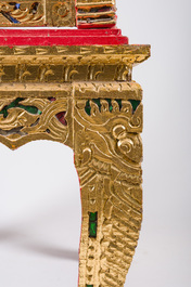 A large Thai glass-inlaid partially gilt wooden house altar, 20th C.
