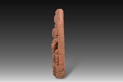 An Indian red sandstone stele depicting the Hindu god Revanta, probably Bundi region, Rajasthan, 11th - 12th C.