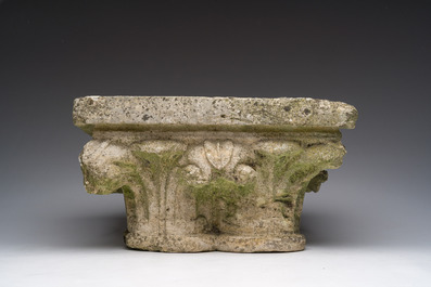 A rectangular carved stone capital in Romanesque style, probably Flanders, 17th C.