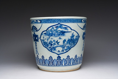 A Chinese blue and white jardini&egrave;re with figurative medallions, 19th C.