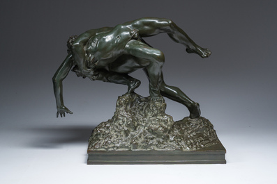 Jef Lambeaux (1852-1908): The wrestlers, green patinated bronze
