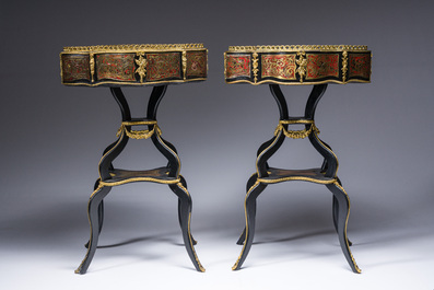 A pair of French Napoleon III Boulle style jardini&egrave;res in ebonised wood with gilt bronze mounts, 19th C.