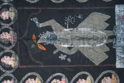 An Indian pichwai depicting Shreenathji (Krishna) surrounded by portraits of gopis, Nathdwara, Rajasthan, first quarter 20th C.