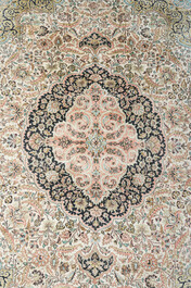 An Indian silk Kashmir rug with floral design, 20th C.