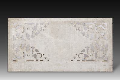 A Gothic Revival reticulated white marble 'Agnus Dei' relief, 19th C.