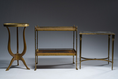 Three side tables in wood, gilt brass and mirror glass, France, 19th/20th C.
