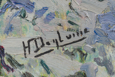 Henri Deglume (1865-1940): Besneeuwd boslandschap, olie op doek