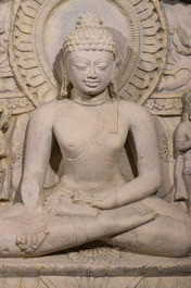 A fine Indian sandstone 'Buddha Shakyamuni' stele, probably Sarnath region, late Gupta period, 5th/6th C.