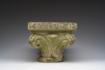 A rectangular carved stone capital in Romanesque style, probably Flanders, 17th C.