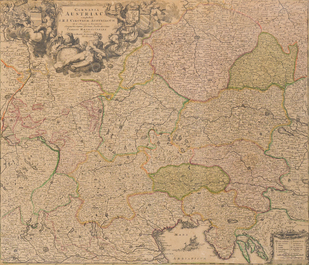 Two hand-coloured copper engravings relating to Austria and Persia and a manuscript letter, 17th/18th C.