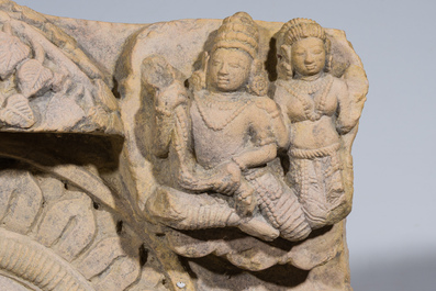 A fine Indian sandstone 'Buddha Shakyamuni' stele, probably Sarnath region, late Gupta period, 5th/6th C.