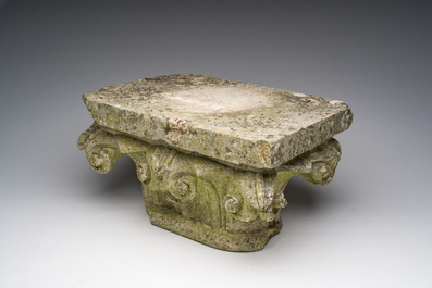 A rectangular carved stone capital in Romanesque style, probably Flanders, 17th C.