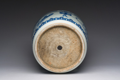 A Chinese blue and white jardini&egrave;re with figurative medallions, 19th C.