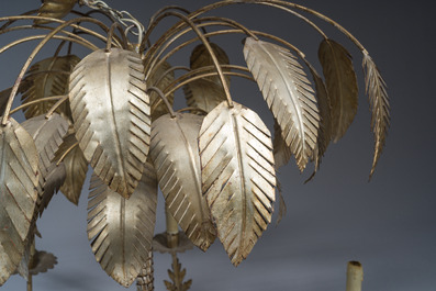 A Hollywood Regency style patinated metal six-light palm tree chandelier, 20th C.