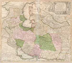 Two hand-coloured copper engravings relating to Austria and Persia and a manuscript letter, 17th/18th C.