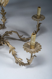 A Hollywood Regency style patinated metal six-light palm tree chandelier, 20th C.