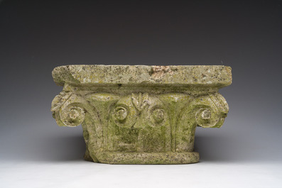 A rectangular carved stone capital in Romanesque style, probably Flanders, 17th C.