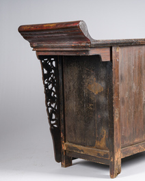 A Chinese wooden altar cabinet ('jia tang gui') with openworked ends, Guangdong/Fujian, late Qing/Republic