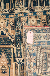 A Caucasian wool Baluch (Balochi) or Shirvan carpet depicting a mosque, dated 1943
