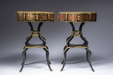 A pair of French Napoleon III Boulle style jardini&egrave;res in ebonised wood with gilt bronze mounts, 19th C.