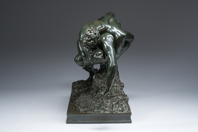 Jef Lambeaux (1852-1908): The wrestlers, green patinated bronze