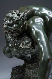 Jef Lambeaux (1852-1908): The wrestlers, green patinated bronze