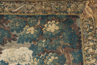 A Flemish verdure wall tapestry with two swans in a lake, probably Oudenaarde, late 17th C.