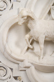 A Gothic Revival reticulated white marble 'Agnus Dei' relief, 19th C.