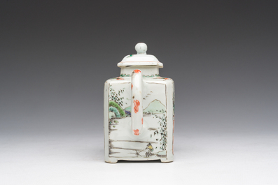 A rectangular Chinese famille verte teapot and cover, Kangxi