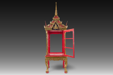 A large Thai glass-inlaid partially gilt wooden house altar, 20th C.