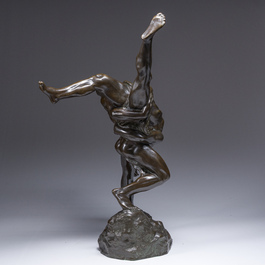 Jef Lambeaux (1852-1908): The wrestlers, brown patinated bronze, foundry mark 'G. Wins Fondeur Bruxelles'