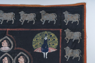 An Indian pichwai depicting Shreenathji (Krishna) surrounded by portraits of gopis, Nathdwara, Rajasthan, first quarter 20th C.