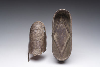 A Byzantine silver reliquary or pyxis with various saints, probably 8th/12th C.