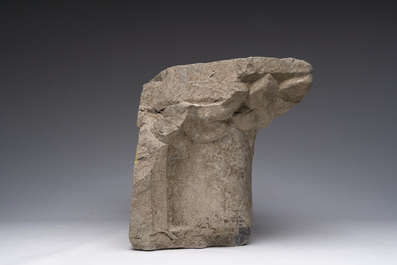 A large Romanesque Tournai stone capital with carved foliage, Flanders, 12th/13th C.