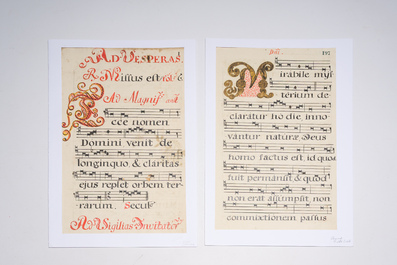 A collection of antiphonal music sheets in Latin, ink and colours on paper, 18th C.