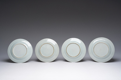 Ten Chinese famille rose plates and an Imari style plate with floral design, Qianlong